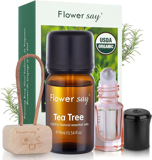 Flower Say USDA Organic Tea Tree Oil for Skin,Natural Australian Tea Tree Essential Oil for Toenail,Undiluted 100% Pure Tree Tea Oil for Scalp, Diffuser & Aromatherapy 10ml (0.34 Fl Oz)
