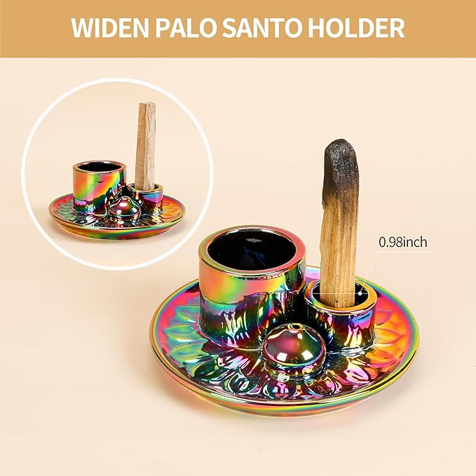 Palo Santo Sticks Holder, Multi-Purpose Handmade Ceramic Incense Burner for Palo Santo Incense Sticks, Sage Holder for Burning, Ash Catcher Tray for Meditation Yoga Room-Colorful