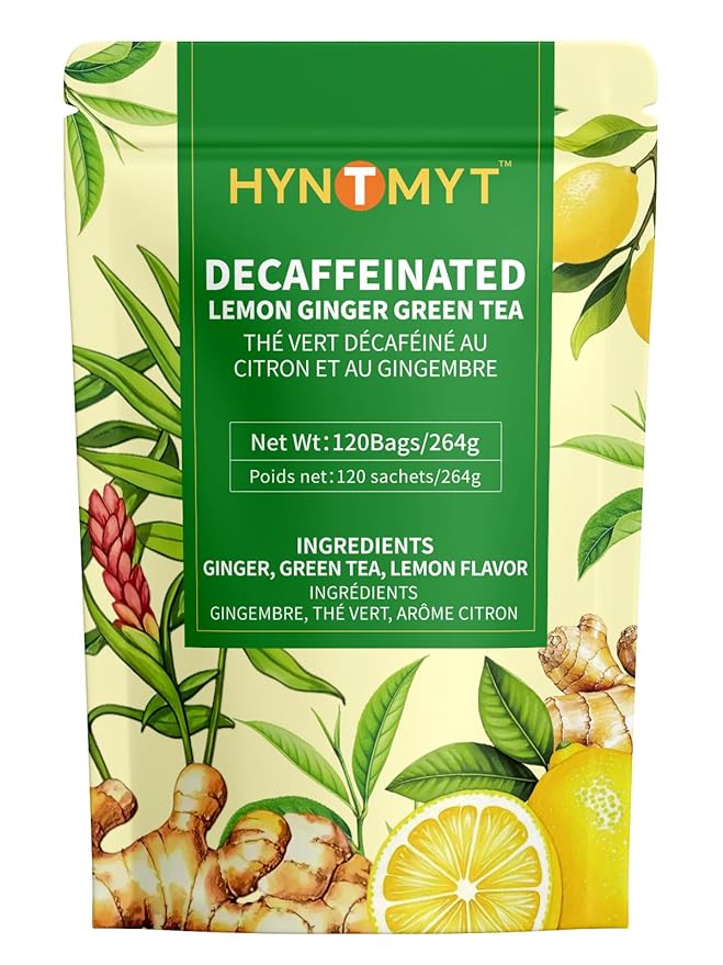 HYNTMYT Decaffeinated Lemon Ginger Green Tea Bags, CO₂ Decaf Green Tea with Lemon and Ginger, Refreshing and Revitalizing, 120 Count