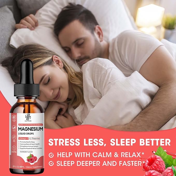 Calm Magnesium Liquid Drop with Magnesium Glycinate, Citrate, Oxide & Taurate for Bone, Heart, Muscle, Immune, Energy, Sleep & Digestion, High Absorption, Sugar-Free, Raspberry Flavor,2 Fl Oz