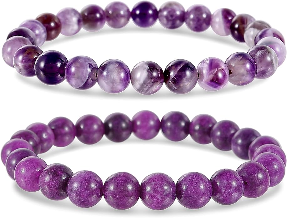 Bivei Natural Gemstone Semi Precious Healing Crystals Handmade Stretchy Round Beads Bracelet, Enhance Positive Energy