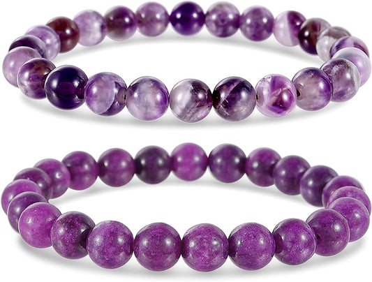 Bivei Natural Gemstone Semi Precious Healing Crystals Handmade Stretchy Round Beads Bracelet, Enhance Positive Energy