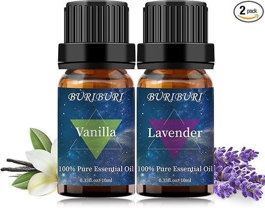 BURIBURI Lavender Essential Oil and Vanilla Oil Essential Oil Set, 100% Pure, Undiluted, Natural Essential Oils Mother's Day Gift Set for Diffuser, Massage (Lavender+Vanilla)
