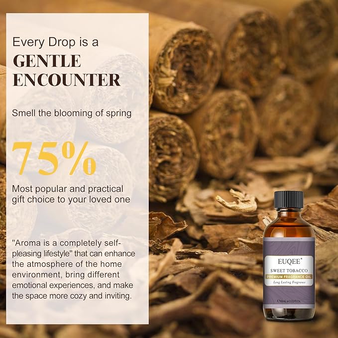 EUQEE Sweet Tobacco Fragrance Oil 2.02 Fl oz Fragrance Essential Oil with Glass Dropper for Diffuser, Aromatherapy, Soap Making (60ml)