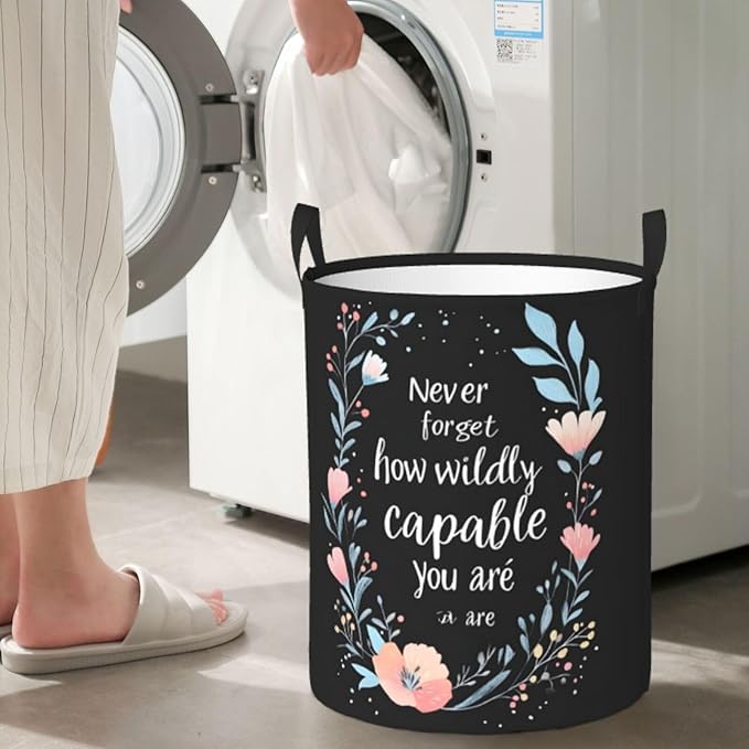 Laundry Basket Encourage Word Collapsible Large Capacity,63l Dirty Clothes Basket Durable Lightweight Hamper With Handles Ideal For Clothes,Toys Home Organization size19.6"L x 15.7"W