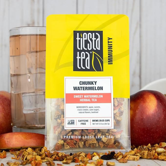 Tiesta Tea - Chunky Watermelon, Loose Leaf, Sweet Watermelon Herbal Tea, Premium Non-Caffeinated Blend, Make Hot or Iced, Brews Up to 25 Cups, 2 Ounce Resealable Pouch