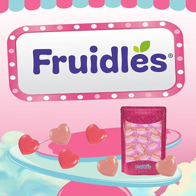 Fruidles Cherry & Strawberry Hearts Candy, Purple & Pink Heart Shaped Hard Candy Sucker Individually Wrapped in Foil, Made in Brazil (30 Pounds (Bulk))