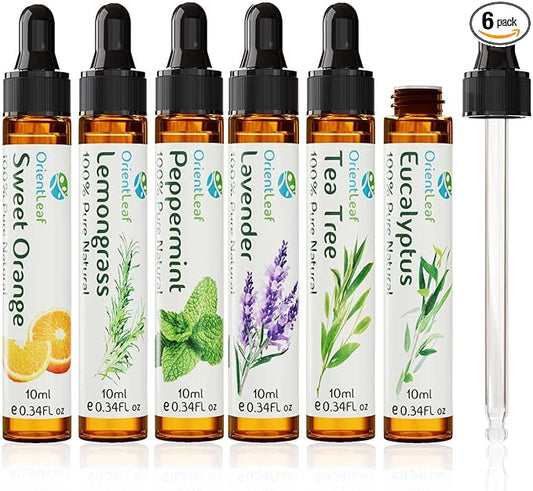 Essential Oils Set for Diffusers, Christmas Essential Oils Gifts for Women, Aromatherapy Stocking Stuffers, Lavender, Eucalyptus, Lemongrass, Sweet Orange, Peppermint, Tea Tree (6x10ml)