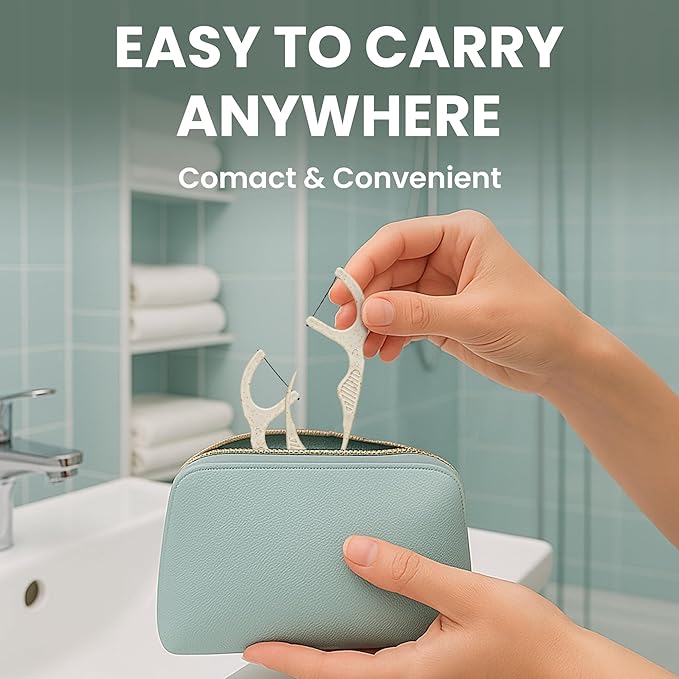 Natural Dental Floss Picks 75 Pack – Organic Biodegradable Floss Sticks with Strong Bamboo Charcoal Thread & Vegan Cornstarch Handle – No Plastics, No Artificial Flavours - Kraft Paper Box