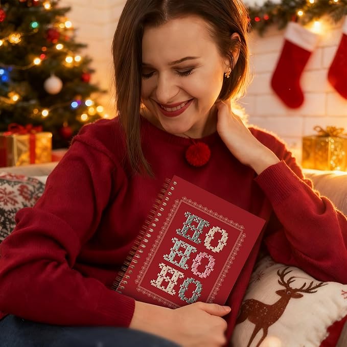 Exqcom Red Christmas Spiral Notebook Gifts, Hohoho Christmas Journal for Women, Xmas Red Hardcover Notebook Journal Office School Supplies, 5.5x8.3 Inch