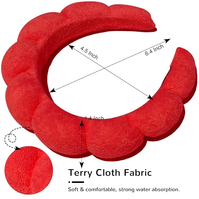 Spa Headband for Washing Face or Facial Makeup - Bubble Skincare Terry Cloth Puffy Headband for Mask Skin Treatment