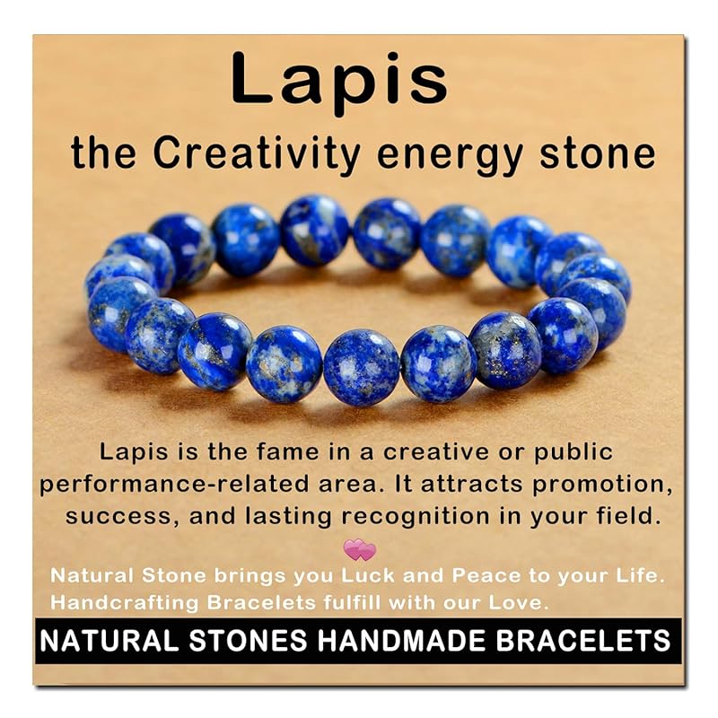 AD Beads Handmade Gemstone Stretch Elastic Bracelet Crystal Healing Reiki Nature's Beauty and Spiritual Essence Unisex (10mm, Lapis Lazuli)