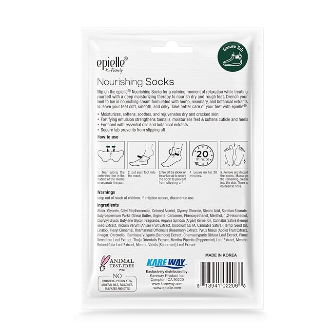 Epielle Nourishing Foot Masks 6 Pairs, Deep Moisturizing Socks for Dry Feet & Cracked Heels, Repair and Nourish with Hemp & Rosemary Extract, Foot Spa & Self Care Gifts for Women, Korean Skin Care