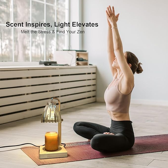 Candle Warmer Lamp with Timer Electric Wax Warmer for Scented Wax Melt Warmer Melter for Jar Candles Touch and Remote Control Dimmable Adjustable Height Gifts for Women 2 Bulbs,Flower Glass