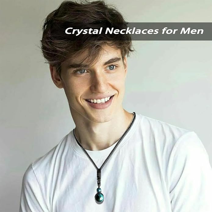 Crystal Necklaces for Women Men, Tigers Eye Amethyst Obsidian Pendant for Protection, Crystals and Healing Stones Necklace Jewelry for Spiritual