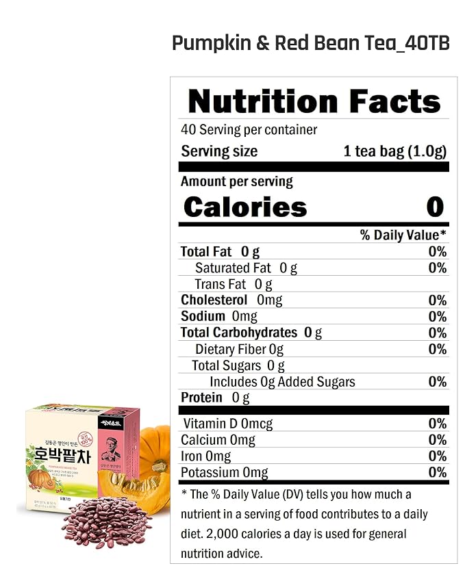 Ssanggye Pumpkin & Red Bean Tea 1.0g x 40 Teabags, Premiun Korean Herbal Tea Hot Cold Soft Deep Savory Taste Sweet Nutty for 4 SeasonsK-Food Daily Drink Made in Korea