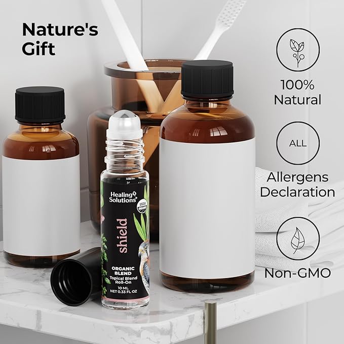 Healing Solutions – Shield Blend Essential Oil, Roll on Perfume, Essential Oil Roller, Clove Oil, Travel, Aromatherapy Oils – Organic USDA Certified – 10ml