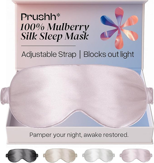 Adjustable Silk Sleep Mask Eye Covers | 100% Pure 6A Mulberry Silk | Blackout & Hypoallergenic | Concealed Strap for Women & Men | for Sleeping & Travel (Pink)