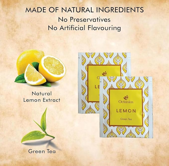 Octavius Lemon Green Tea Bags | Strong Indian CTC Tea | Rich & Malty Flavor | Premium Green Tea for Morning Energy | English Breakfast Style | 30 Tea Bags Pack