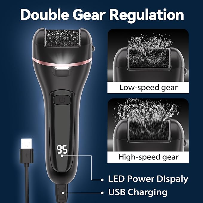 Electric Callus Remover for Feet with 9 Roller Heads 2 Speed Rechargeable Waterproof Professional Pedicure Kit 30 in 1 Foot File Tools Perfect for Dead Hard Cracked Dry Skin