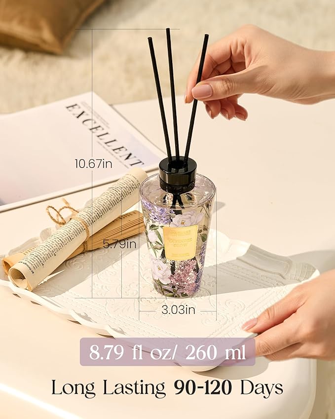 M&SENSE Lavender Glow Reed Diffuser Set - 8.79fl oz Home Fragrance Non-Toxic Essential Oil Diffuser with Sticks, Air Freshner Gifts for Bathroom Shelf Decor