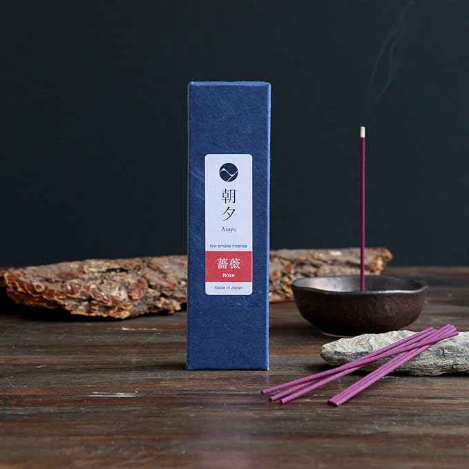 Asayu Japanese Low Smoke Rose Incense Sticks 20g Sample Size, 100% Made in Japan with Less Irritation, Non-Toxic Incense for Evening Relax, Yoga, Meditation or Mindfulness
