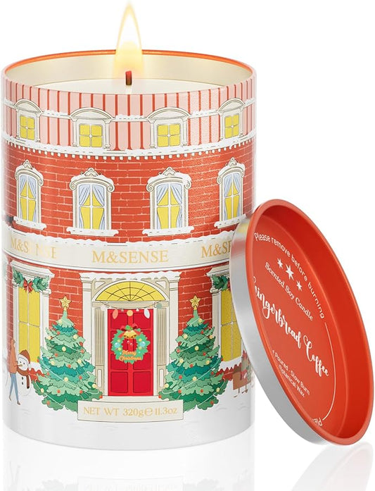 M&SENSE Gingerbread Coffee Christmas Candles, Aromatherapy Candle for Stress Relief Meditation Relaxing, Housewarming Gifts for Women Men, 11.3oz 70 Hour Long Burning
