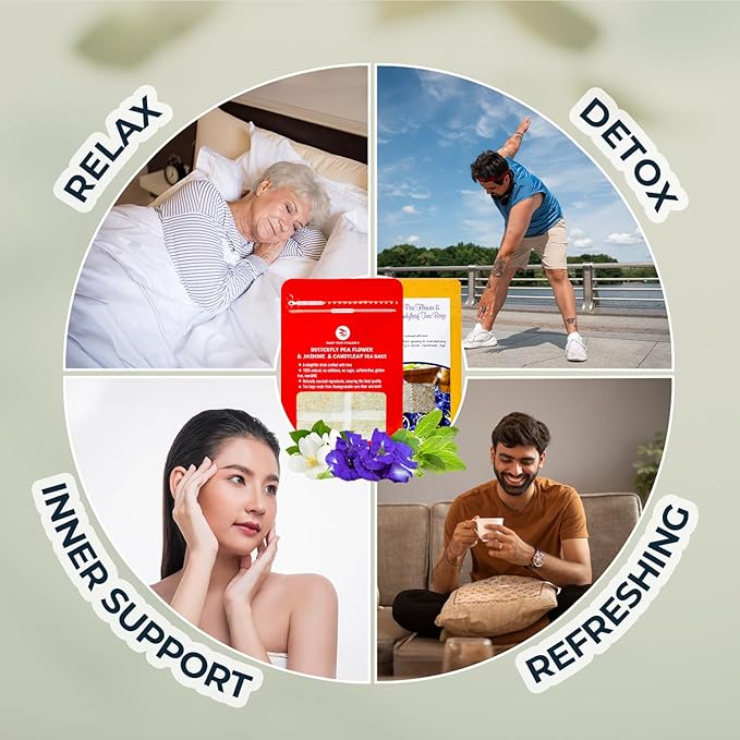 Butterfly Pea Flower Tea Samplers with Jasmine & Stevia - 15 Count, Mini Tea Bags, Bamboo Tong Included, No Sugar Added, Re-Steep Natural Herbal Tea Blend for Skin,Support