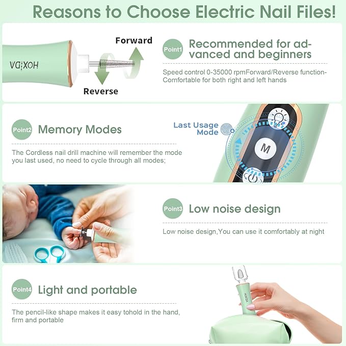 Cordless Electric Nail Drill with 360° LED light&10 Speeds, Professional Manicure Pedicure Kit, Rechargeable Pedicure Tools for feet, Hand Foot Care Nail Drill for Thick Nail Toenail Cuticle Women Men