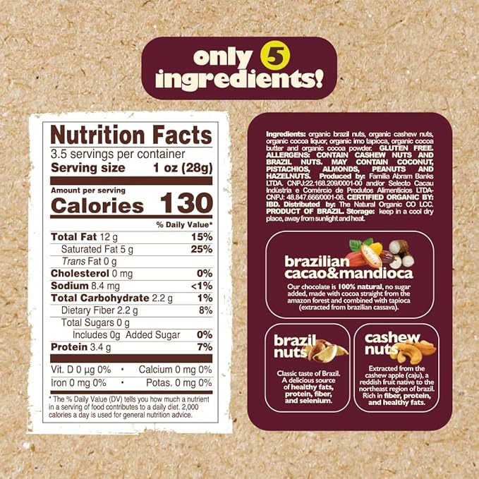 Naturanic Brazilian Dark Chocolate Covered Nuts Snack, No sugar, Keto friendly, Net Carb Zero, All NAtural, Organic, Vegan - Pack of 2