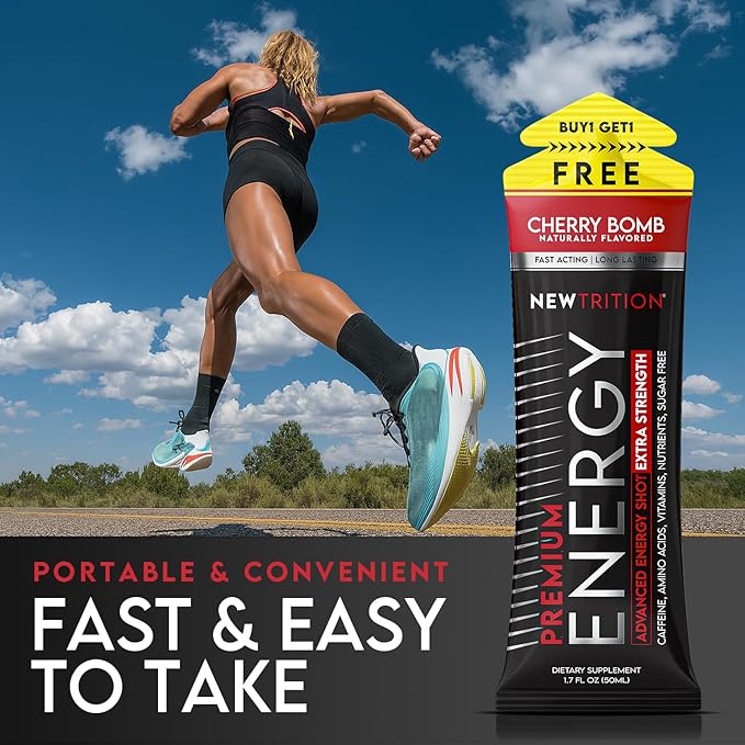 NewTrition® Extra Strength Energy Shots, 250mg Caffeine Energy Shots with Vitamin B & Amino Acids, Sugar-Free Vitamin Energy Shot, 1.7 fl oz (Pack of 24, Cherry Bomb)