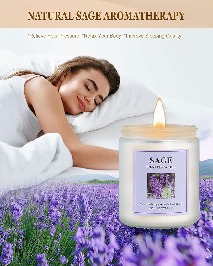 4 Pack Sage Candle Set, 30 oz 200 Hour Home Aromatherapy Jar Candles, Long Lasting Aromatherapy Candles for Bedrooms Yoga Rooms Lounges Gardens Patios Balconies and Camping