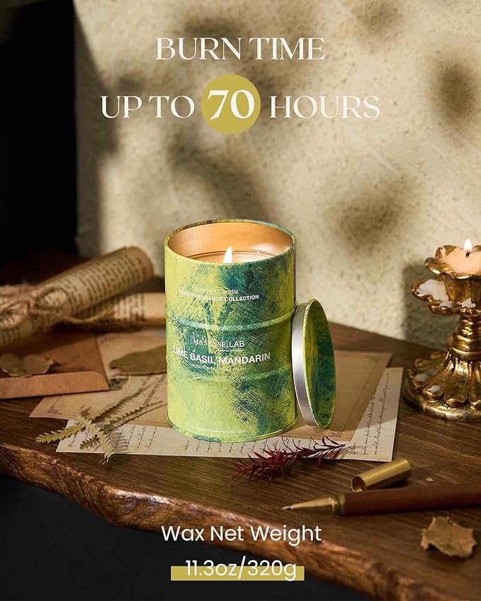 M&SENSE Lime Basil Mandarin Scented Candles Natural Non Toxic, Aromatherapy Candle for Stress Relief Meditation Relaxing, Housewarming Gifts for Women Men, 11.3oz 70 Hour Long Burning