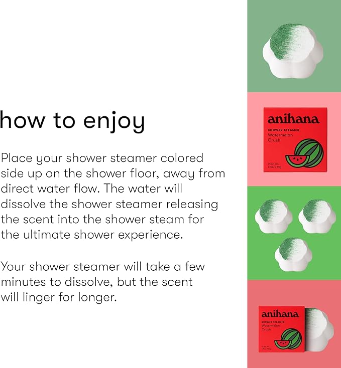 ANIHANA Shower Steamers 4 Pack, Paraben Free, Cruelty Free, Refreshing Watermelon Crush Scent, 1.76 oz Each