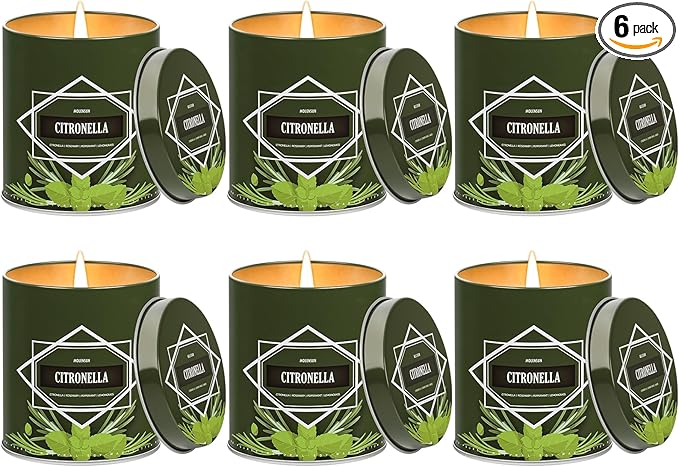 Citronella Candles Outdoor 6-Pack, Total 54oz Citronella Candles for Outside Patio, Camping & Garden, Summer Gifts for Indoor Home Scented, 50-Hour Burn Time, 9 Ounce Each