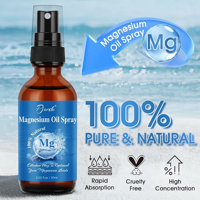 2 Pack Pure Magnesium Oil Spray, 100% Natural Ingredients for Caring Body, Topical Magnesium Spray for Feet & Sleep, Portable Bottle Design, Easy to Absorb and Use