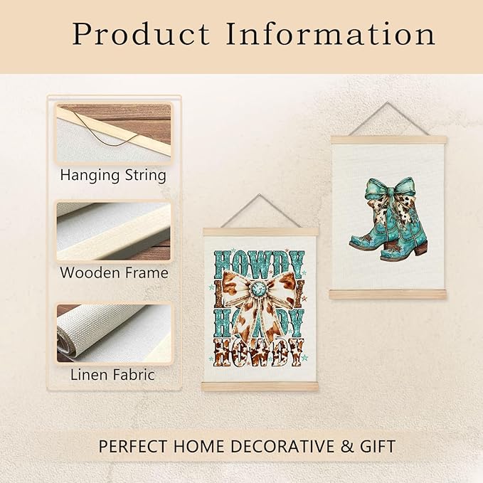 Exqcom Coquette Western Bow Howdy Wall Art Poster, Cowgirl Room Decor, Trendy Turquoise Cowboy Boots Posters for Girls Room Dorm Apartment, 12x16 Inches Set of 2