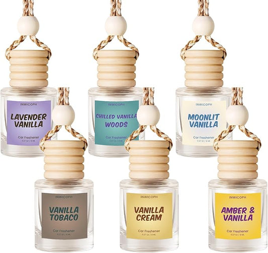 Car Air Freshener Diffuser 6 Pack Hanging Air Freshener, Hanging Air Fragrance Essential Oil Diffuser, Long Lasting Fragrance Fresheners Scents for Women