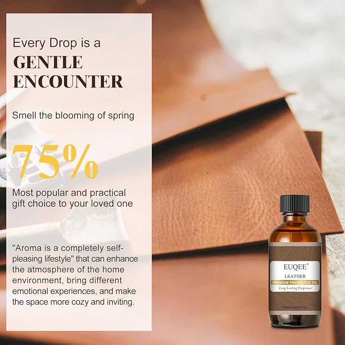 EUQEE Leather Fragrance Oils, 2.02 Fl oz/ 60ml Essential Oils for Diffuser, Candle Making, DIY Soap with Glass Dropper