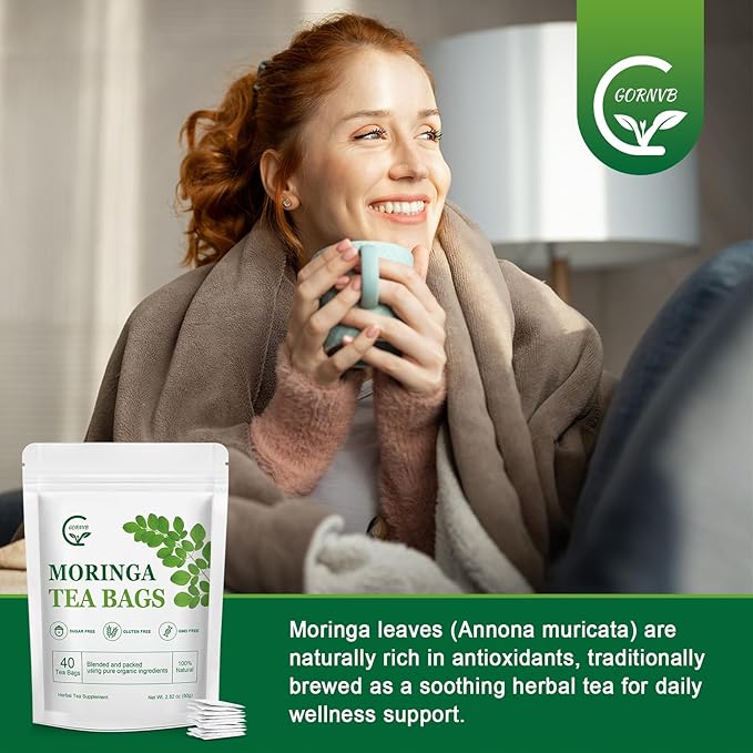 Moringa Tea Bags | 100% Pure Moringa Leaf Tea | Antioxidant-Rich, Caffeine-Free Herbal Tea | Supports Immunity, Energy & Digestion, 40 Count | Gluten-Free, Non-GMO