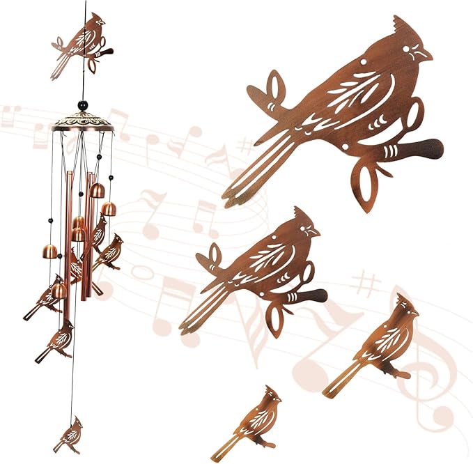 Copper Tone Animal Wind Chimes for Outdoors/Indoors - Cardinal Designs - Garden, Patio, Yard, Home Decor, for Women, Men, Mom, Birthday, Memorial, Housewarming (Cardinal)
