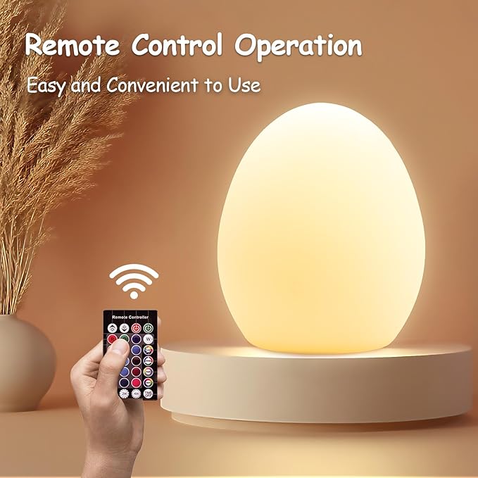 Baby Night Light, Rechargeable Egg Nightlight for Baby Nursery, Cute Silicone Night Light with Remote, 16 Colors RGB Timer, Portable Egg Lamp for Nursery and Kids Room