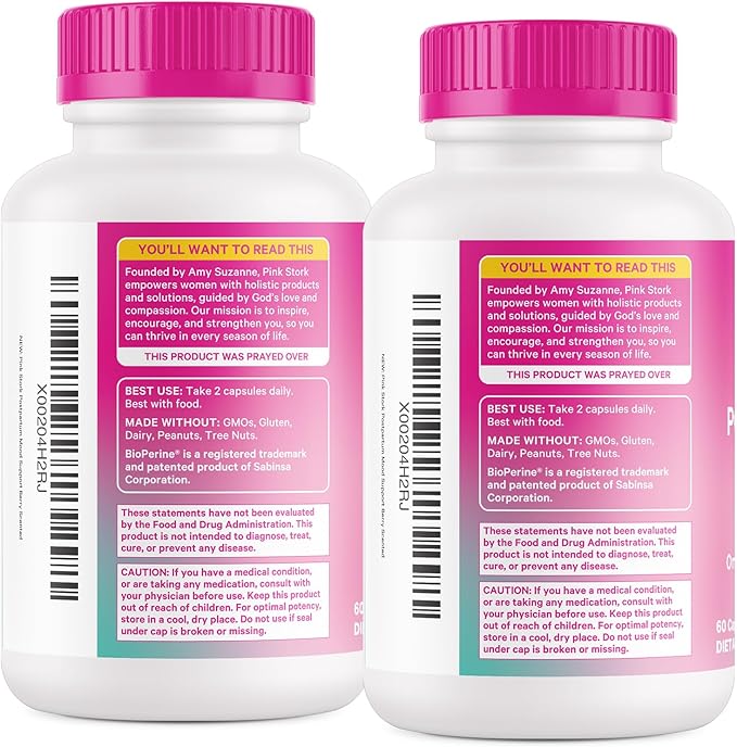 Pink Stork Postpartum Mood Support - Postnatal Hormone Balance for Women - Breastfeeding Friendly - Stress & Cognitive Support, New Mom Essentials - Ashwagandha, Chamomile, & Vitamin D, 120 Capsules