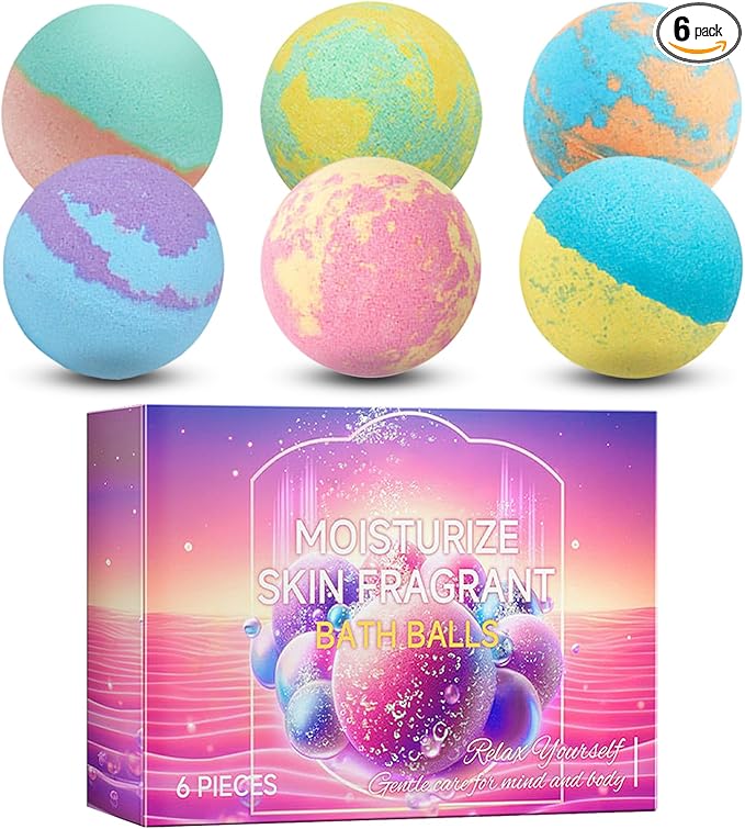 6PCS Bath Bombs Gift Set,Moisturizing Bubble Bath Bomb,Organic Bath Bombs for Women and Men,Relaxing Handmade Body Bath Ball,Gentle Bathbombs,Gift Idea for Birthday