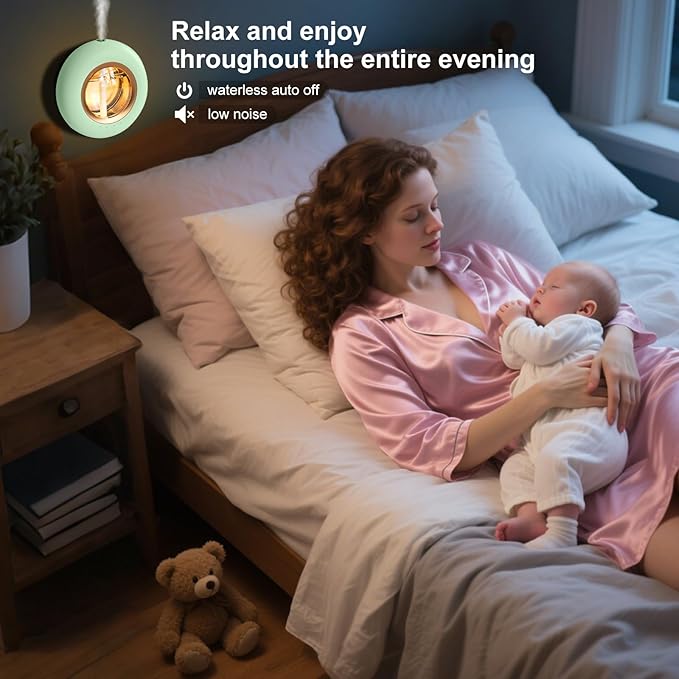 120ML Essential Oil Diffuser, 4 Mode Cyclic Mist, Auto Shut-Off, Ultrasonic Aromatherapy Diffusers with Night Light for Bedroom and Home (Green) ﻿