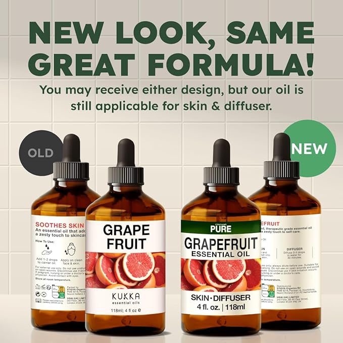 KUKKA Grapefruit Essential Oils - 4 Fl Oz - for Hair, Skin, Diffuser, Aromatherapy & DIY Soap Making Scent