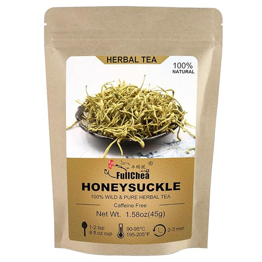 FullChea - 100% Pure Natural Dried Honeysuckle - Jin Yin Hua Honeysuckle Tea - Premium Flower Herbal Tea - 1.58oz/45g