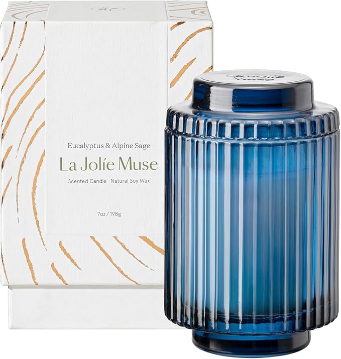 LA JOLIE MUSE Eucalyptus & Alpine Sage Candle, Scented Candles for Home, Candle Gifts for Women & Men, Glass Jar Candle, 40 Hours Burning Time, 7oz