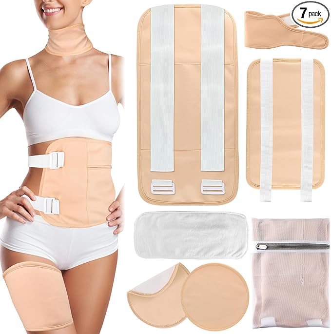 7 Pcs Castor Oil Pack Wrap with Flannel Cloth, Organic Cotton Castor Oil Pack Kit for Knee Wasit Breast and Neck, Castor Oil Compress Pads with Adjustable Elastic Straps (Oil Not Included)