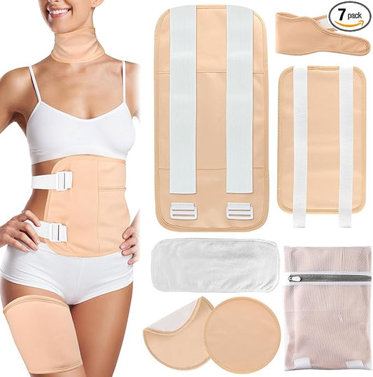 7 Pcs Castor Oil Pack Wrap with Flannel Cloth, Organic Cotton Castor Oil Pack Kit for Knee Wasit Breast and Neck, Castor Oil Compress Pads with Adjustable Elastic Straps (Oil Not Included)